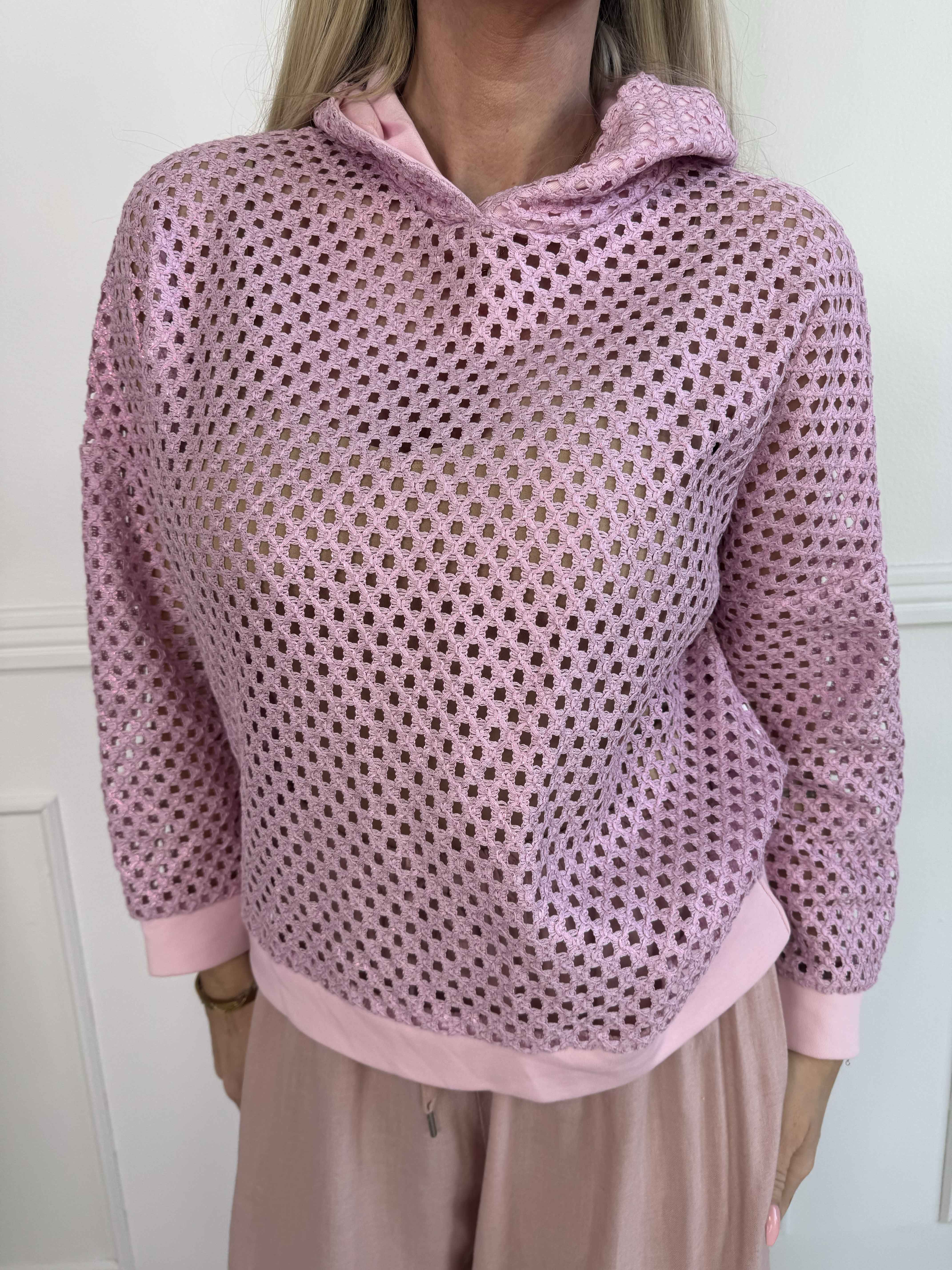 Martha - Hoodie i bomull med hålmönster och lätt glans